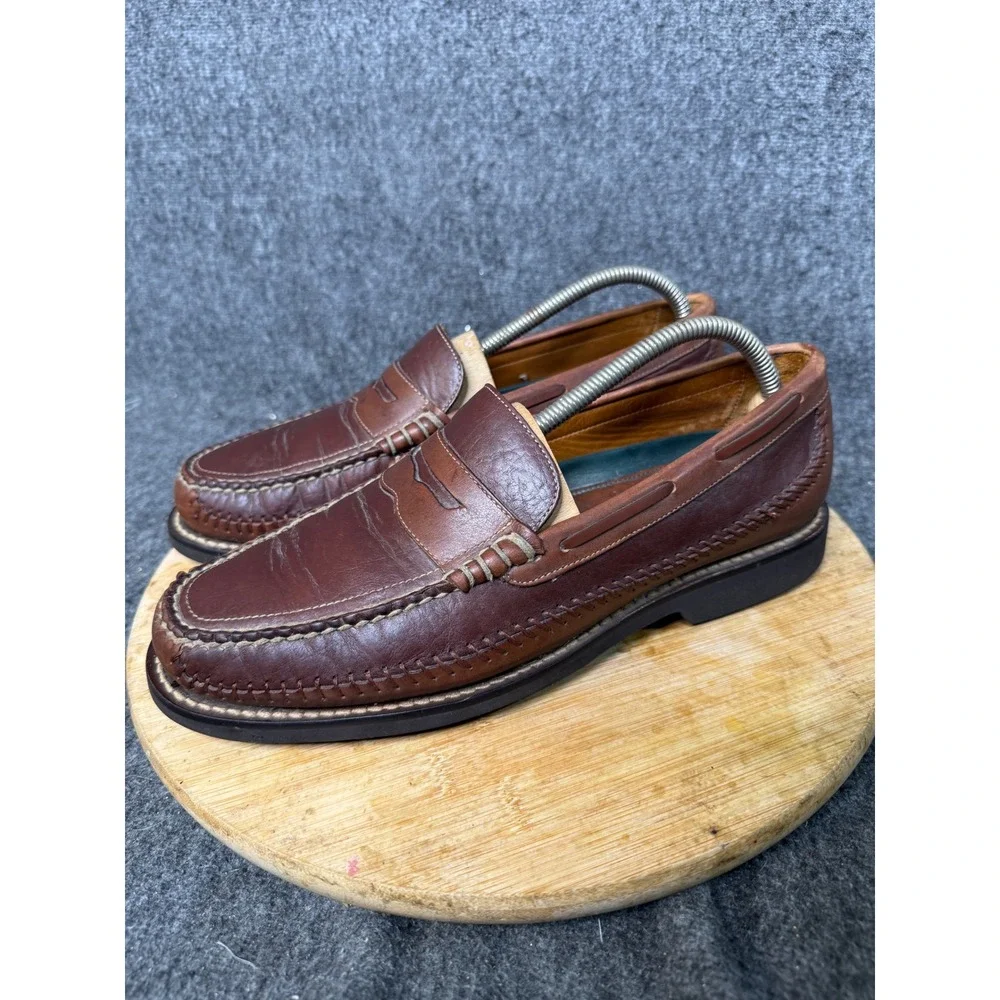 HS Trask Brown Bison Leather Penny Loafers Mens 10M Vibram Gumlite H1 173236